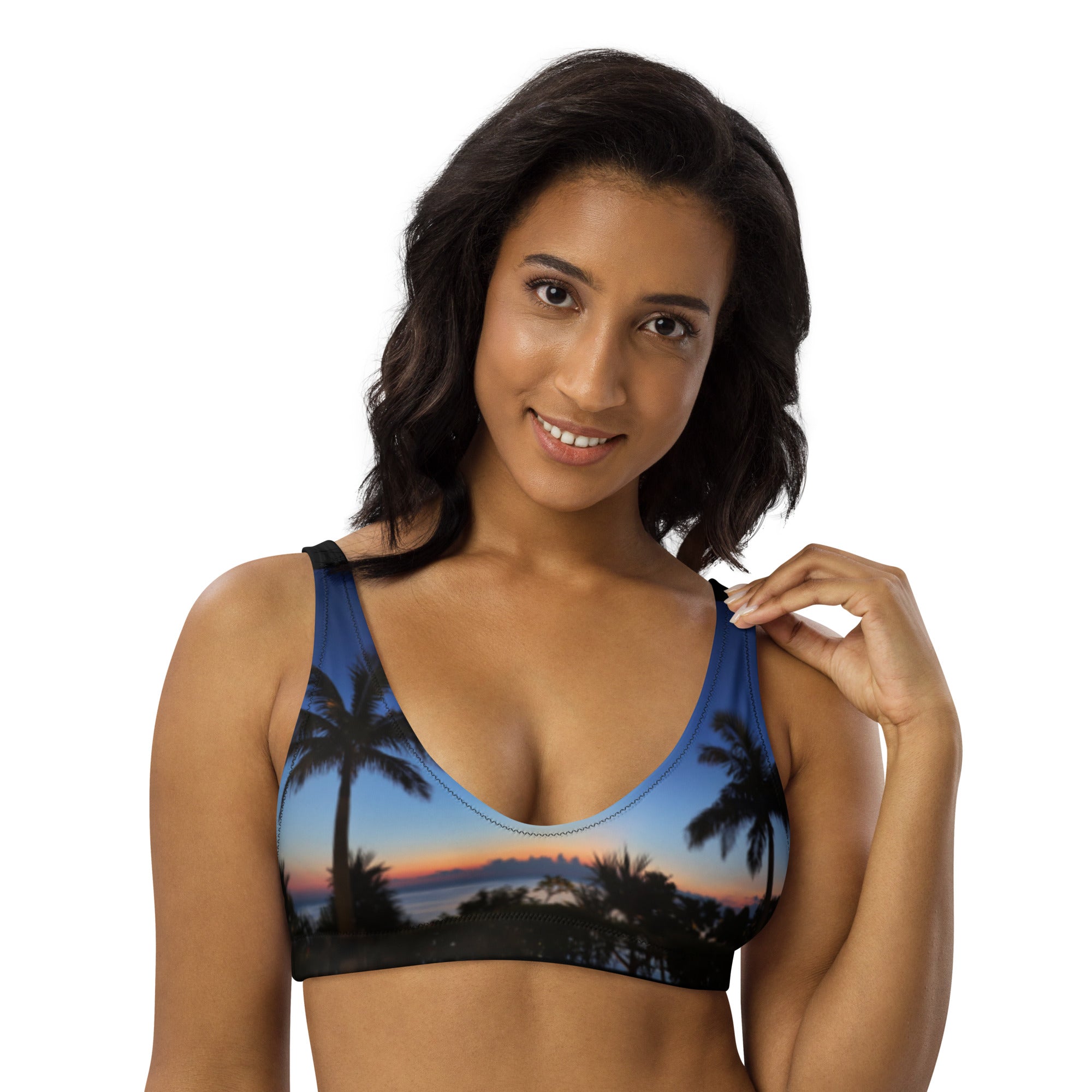 Rich Vibes South Beach Palm Tree Sunset Black - Recycled padded bikini top